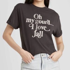 Fifth Sun Size L T-Shirt Oh my gourd I love fall Funny Pumpkin Autumn Gray